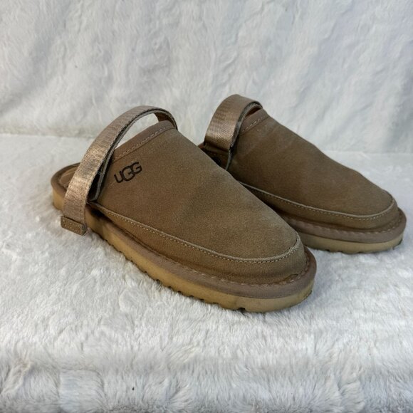 UGG Suede Slingback Slip-On Adjustable Strap Clogs Size 7 Beige Goldenstar Sand - Picture 3 of 8